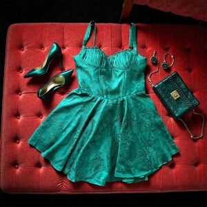 Chic Teal Lace Mini Dress